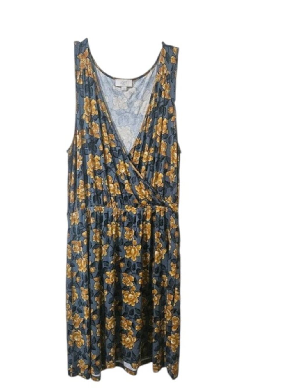 LOFT Outlet Pullover Floral Dress Stretch Sleeveless V-Neck~Country Blue~Sz L